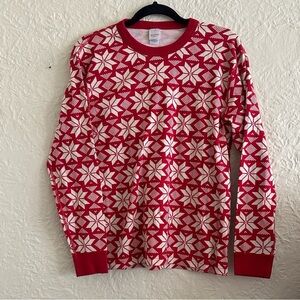 Hanna Andersson Adult Unisex Long John Pajama Top Sleep Red Scandi Snowflake L
